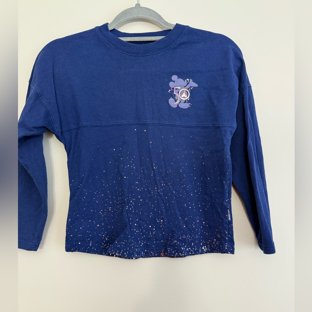Disney Spirit Jersey Blue Long Sleeve Shirt 50th Anniversary Girls Medium 7/8